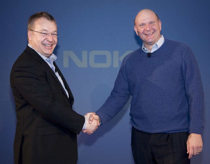 Nokia CEO Stephen Elop (left) and Microsoft CEO Steve Ballmer address the Senior Leadership Event before they announce plans for a broad strategic partnership to build a new global mobile ecosystem . Nokia and Microsoft plan to form a broad strategic partnership that would use their complementary strengths and expertise to create a new global mobile ecosystem.